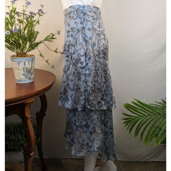 Chelsea & Violet Midi Skirt Tiered Sheer Layered Slate Blue Floral Size Medium - Picture 4 of 10